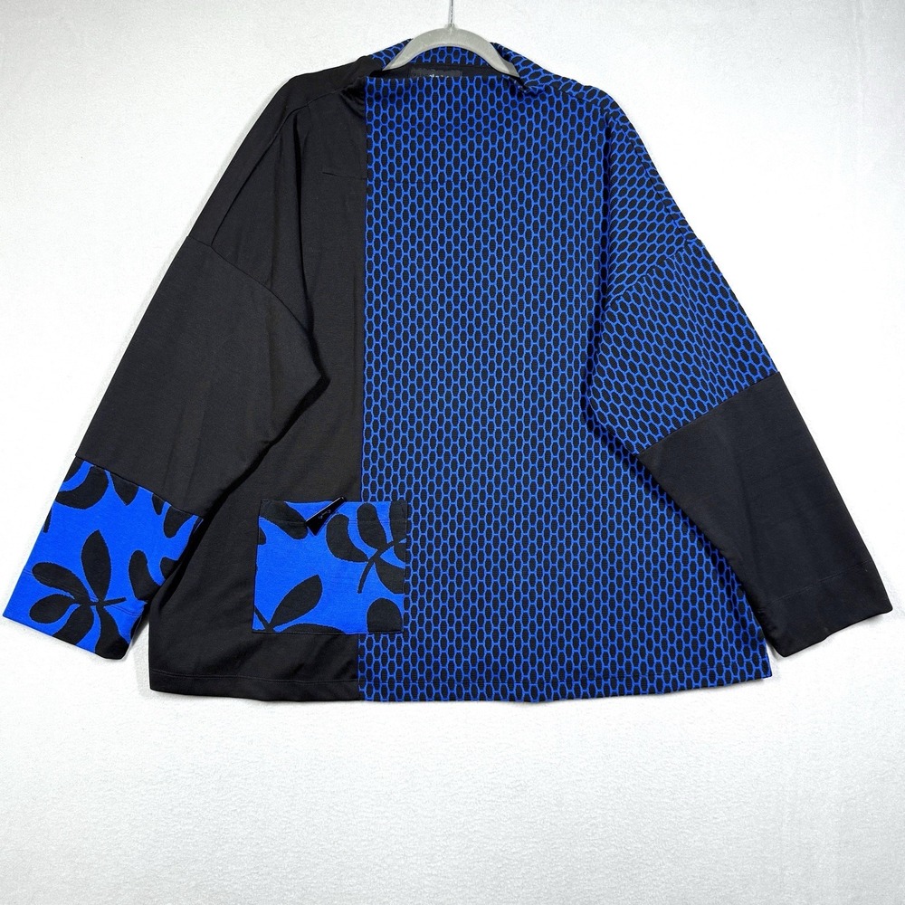 Ali Miles Top Womens 2X Jacquard Knit Tunic Geometric Artsy Pocket Cobalt Blue
